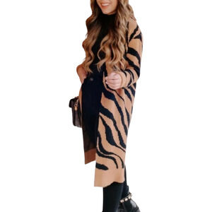 Leith tan Dale Zebra open front long line duster cardigan size XS